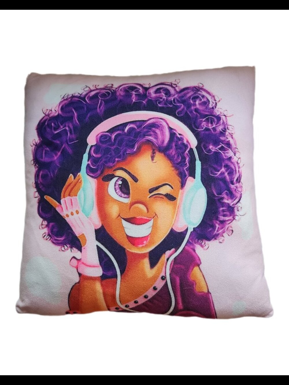 Cute Girl With Headphones Throw Pillow
